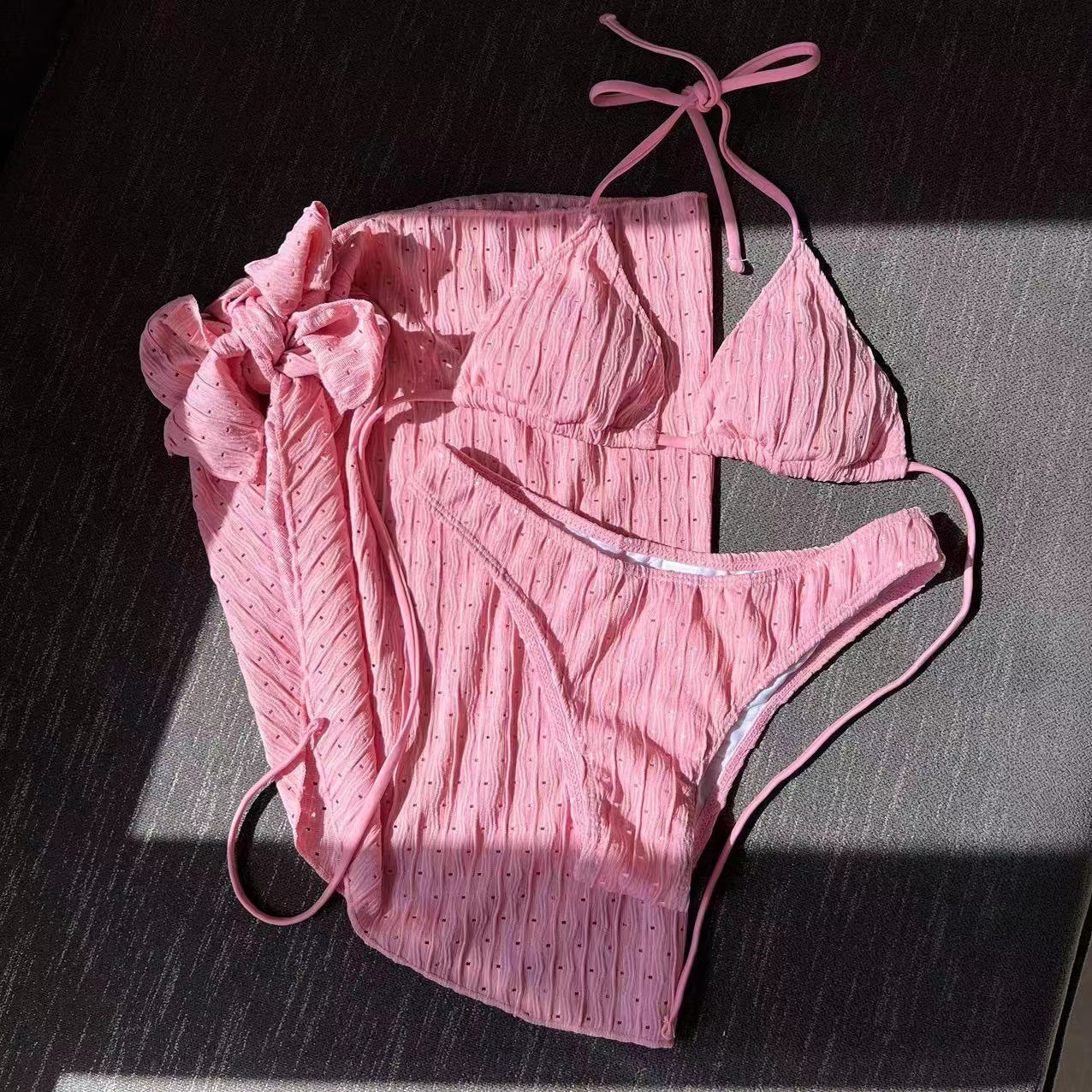 2026 Summer Sexy Backless Drawstring Bikini Set Three Piece Swimsuit Beachwear For Women