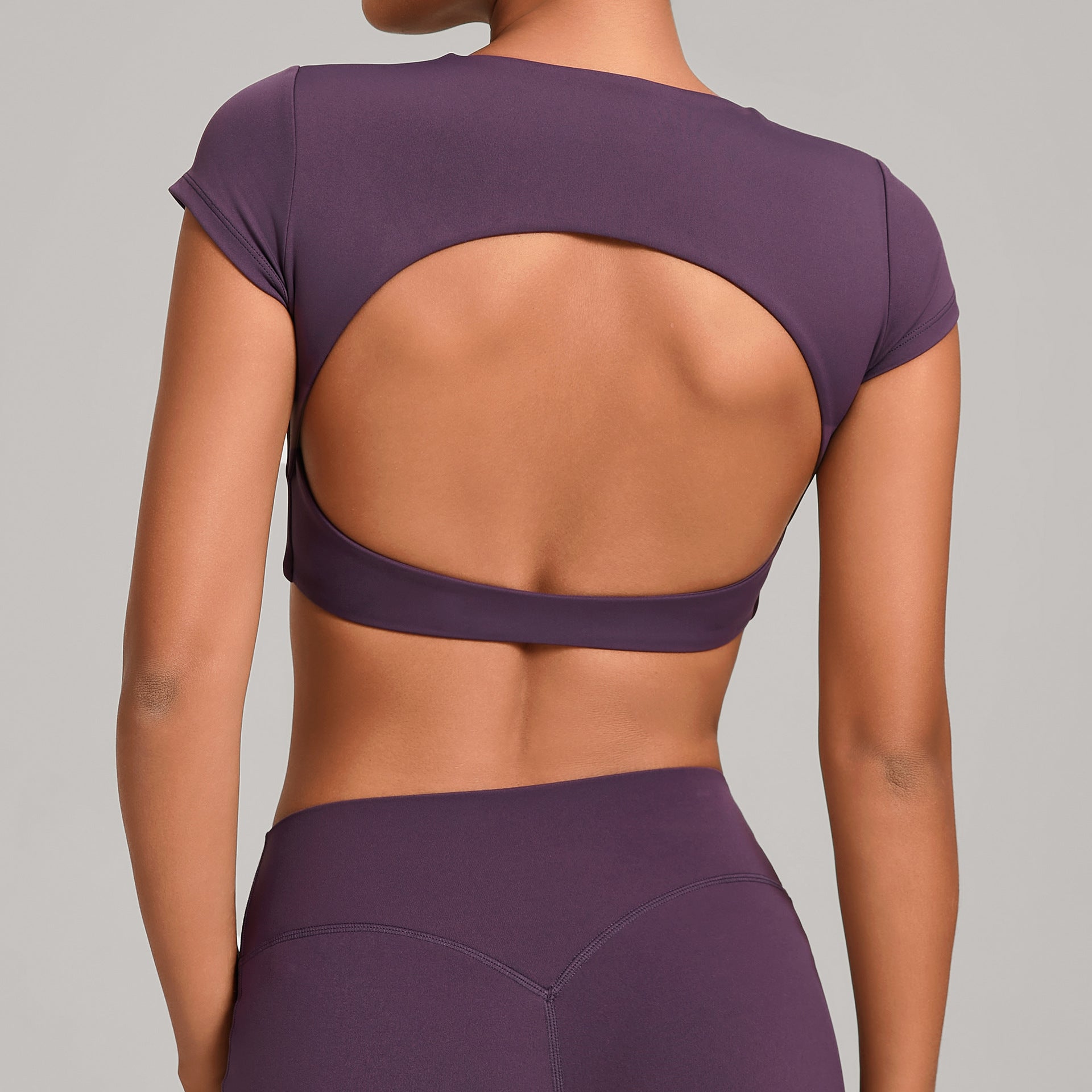 Backless Running Yoga Top｜Double-Stitched Tight Fit No-Bra Short Sleeve Activewear for Women