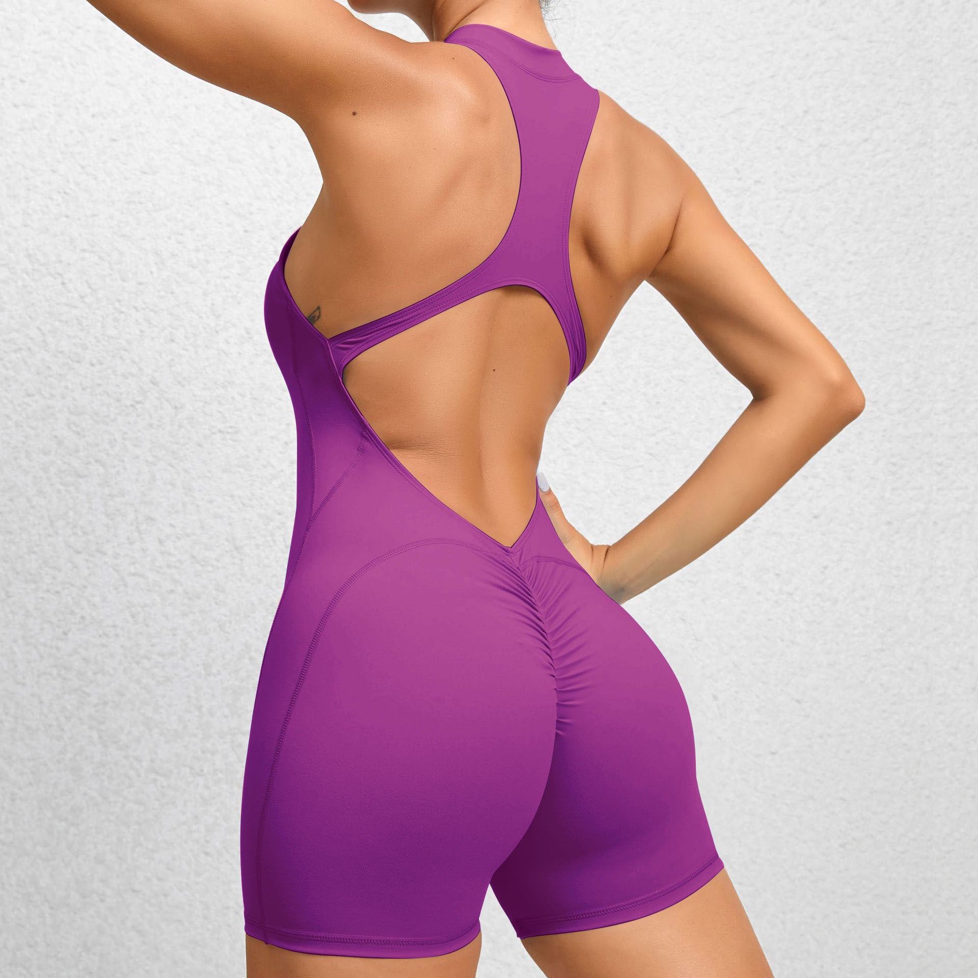 Seamless Zipper Yoga Jumpsuit Scrunch Butt Quick-Dry Ruched Fitness Bodysuit