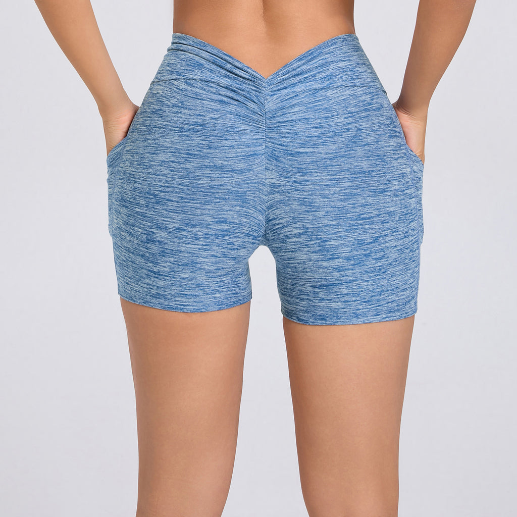 Scrunch Butt High-Waist Yoga Shorts Stretch Side Pocket Running Fitness Shorts
