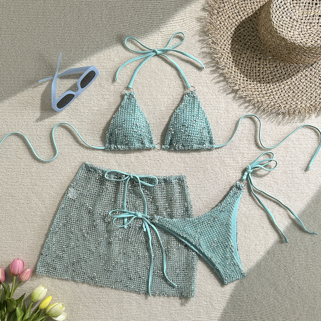 2026 Summer Sexy Tie Back Special Tulle Bikini Set Three Piece Split Swimsuit