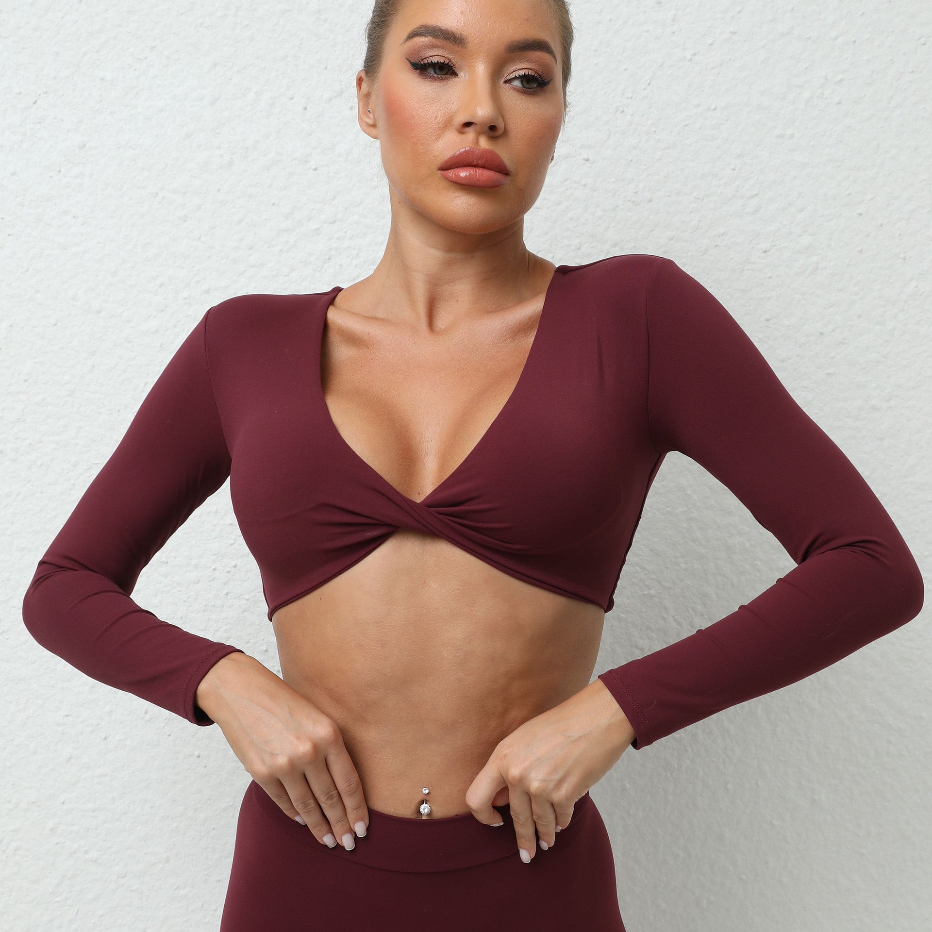 Twist-Knot Long Sleeve Yoga Top for Women | Built-In Bra | Stretchy Gym & Yoga Activewear