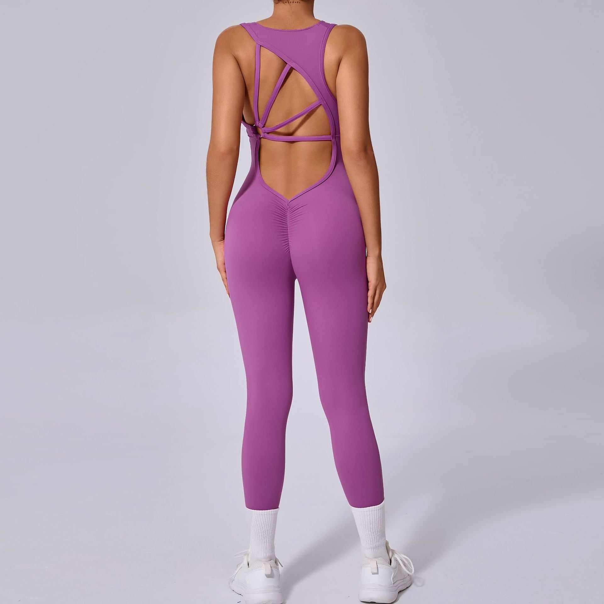 Fan-Shaped Back Sleeveless Yoga Jumpsuit One-Piece Running Fitness Bodysuit