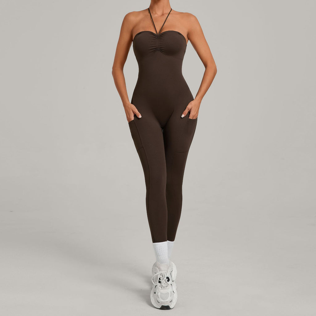 Multi-Way Wear Running Fitness Jumpsuit Side Pocket Yoga One-Piece